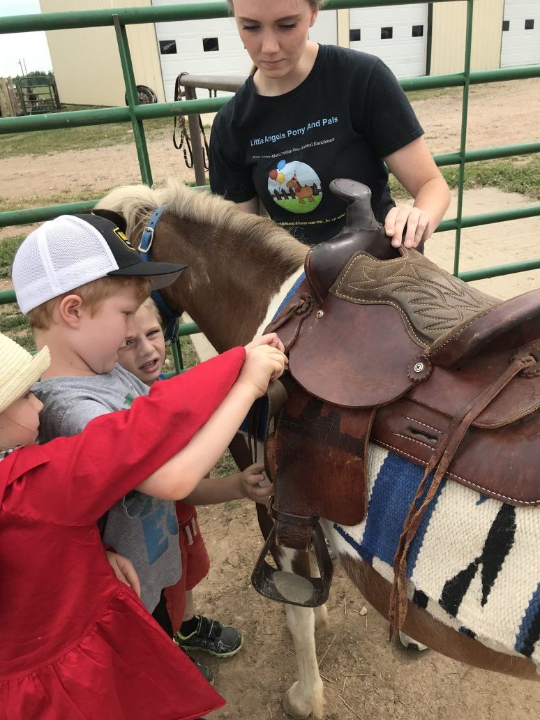 kids learning about pony